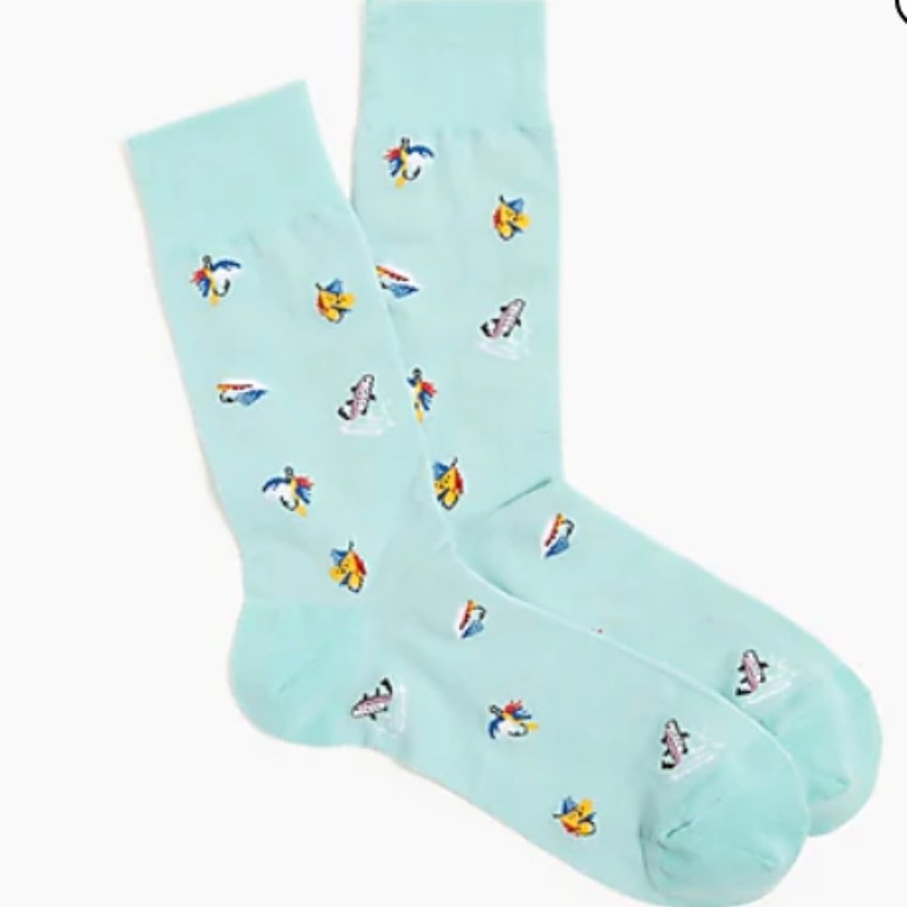 JCrew Men's Trouser Socks- Teal Fishing NWT